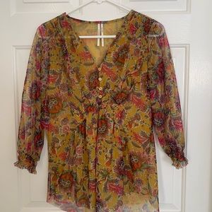 Anthropologie empire waist yellow blouse